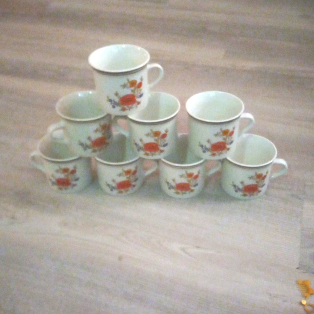 Set of 7 Vintage 1970’s “Summer Garden” by Excel Linda Coffee Cups, never used